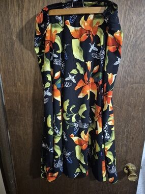 Soft Surroundings Tropical Forest Floral Butterfly Midi Skirt Black Large Boho